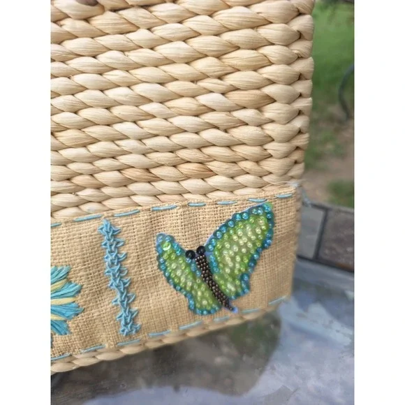 Vintage Fun Summer Tote Purse Bag Corn, Husk, With Flowers And Butterflies Pic's - Picture 2 of 7